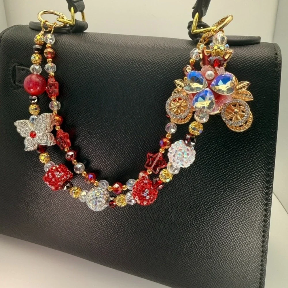 Royal Carriage Purse Chain Bag‎ Charm Decor Crystal Beaded Red Gold Rhinestone